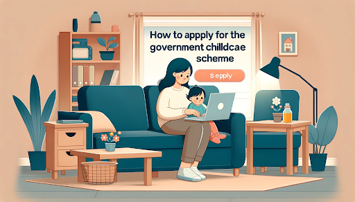 A mum on a laptop applying for the government childcare scheme